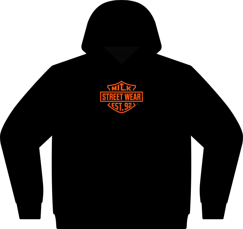 Milk Streetwear Hooded Sweatshirt – Vintage Motorcycle Graphic, “Est. 92” Chest Logo