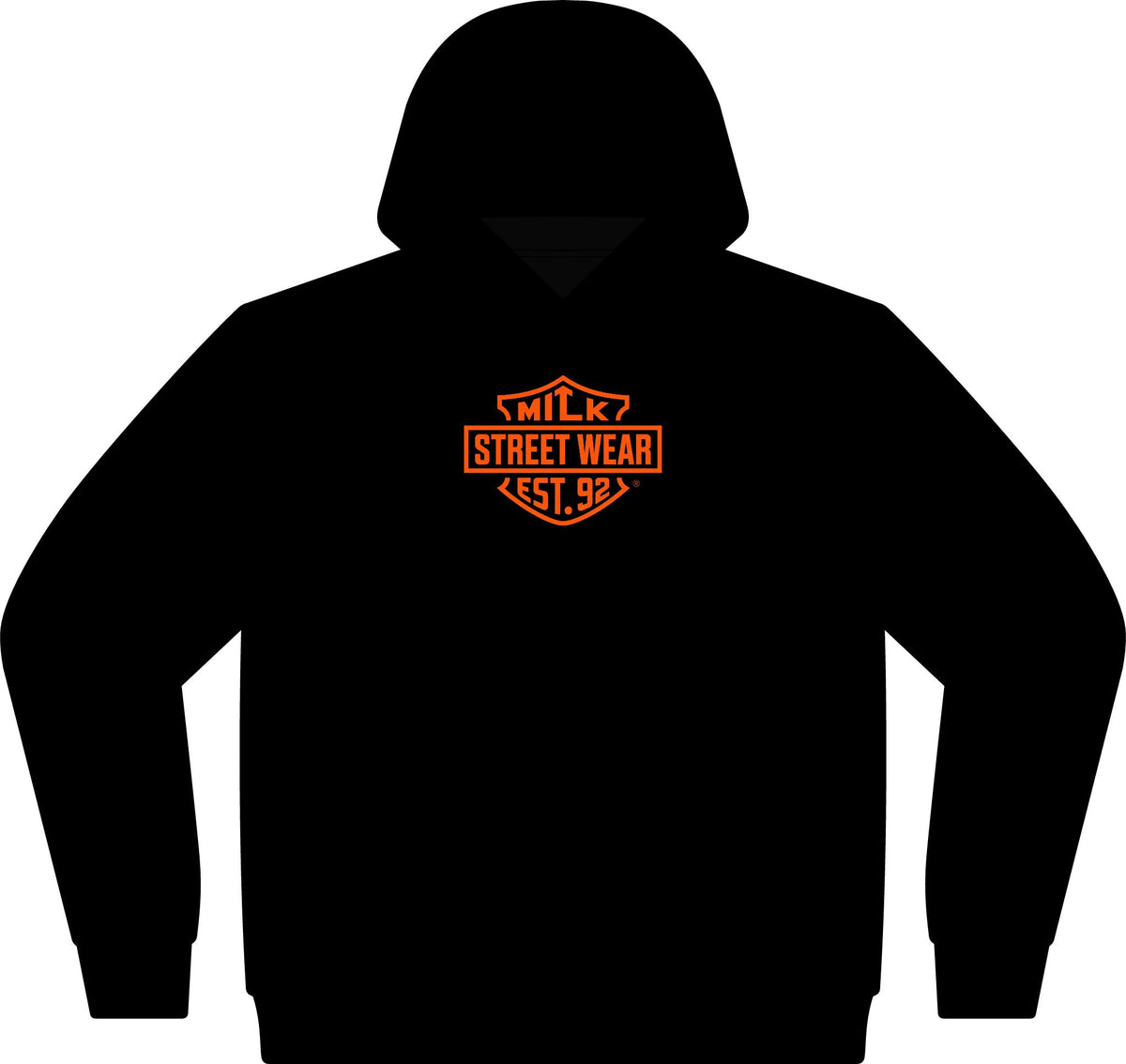 Milk Streetwear Hooded Sweatshirt – Vintage Motorcycle Graphic, “Est. 92” Chest Logo