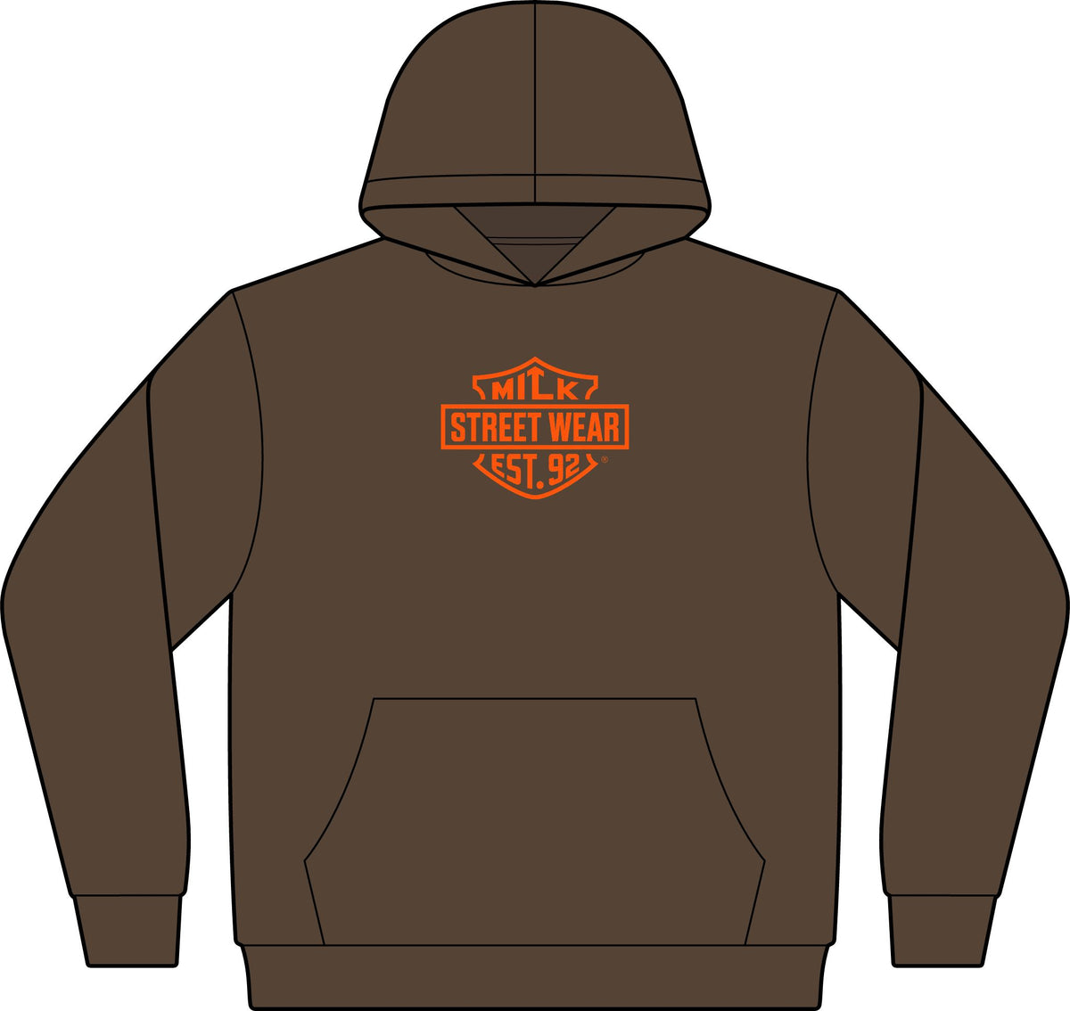 Milk Streetwear Hooded Sweatshirt – Vintage Motorcycle Graphic, “Est. 92” Chest Logo