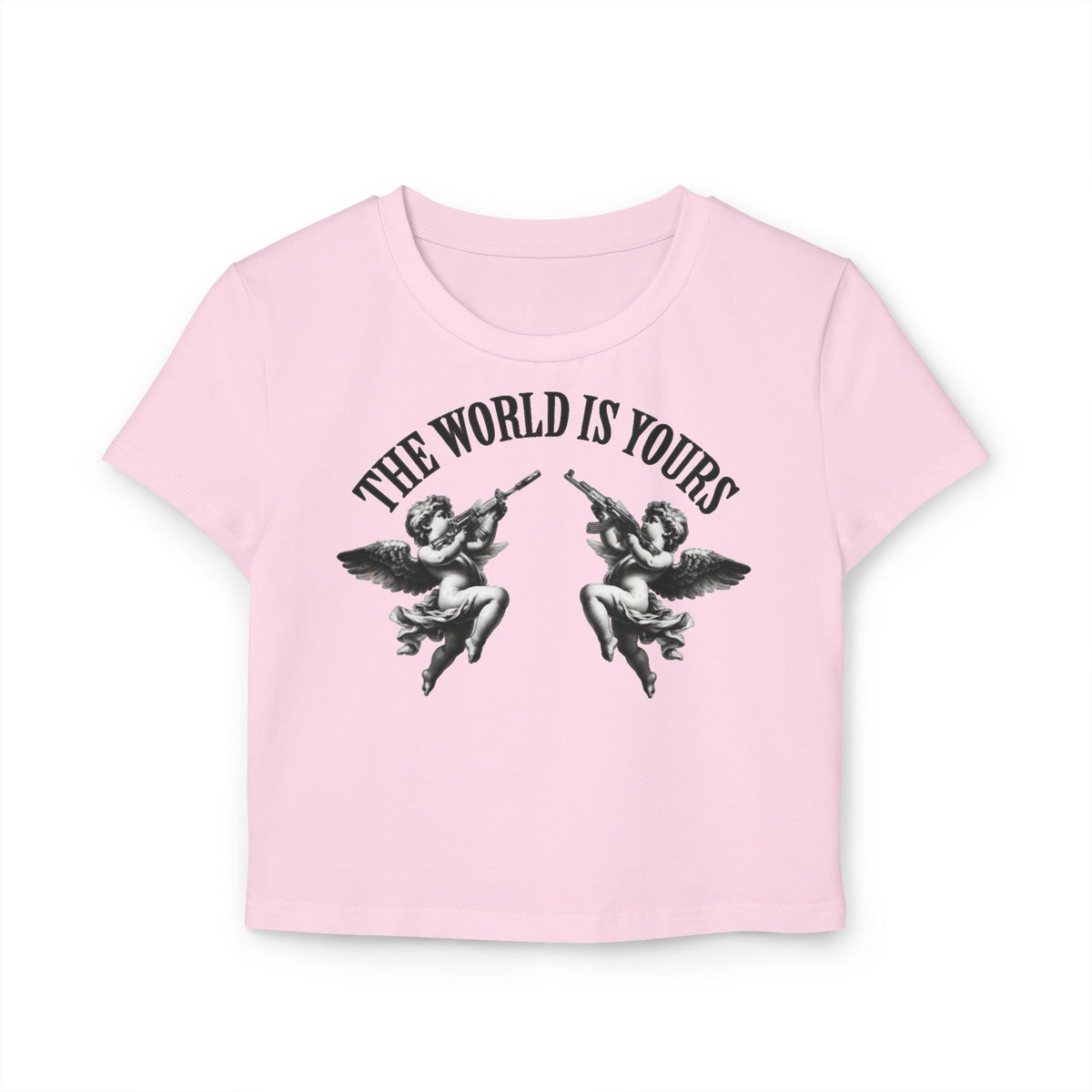 Women's motivational Milk Apparel —  'The World Is Yours' Angel Graphic Crop Top / 'Motivation Is Key' Inspirational Boxing Back Print