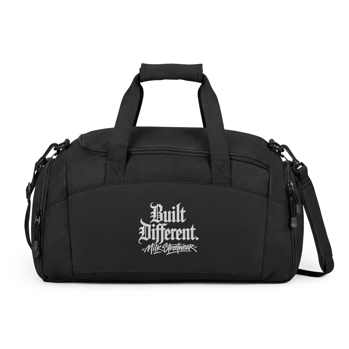 Gym Bag — 'Built Different' Black Athletic Duffle for Men & Women