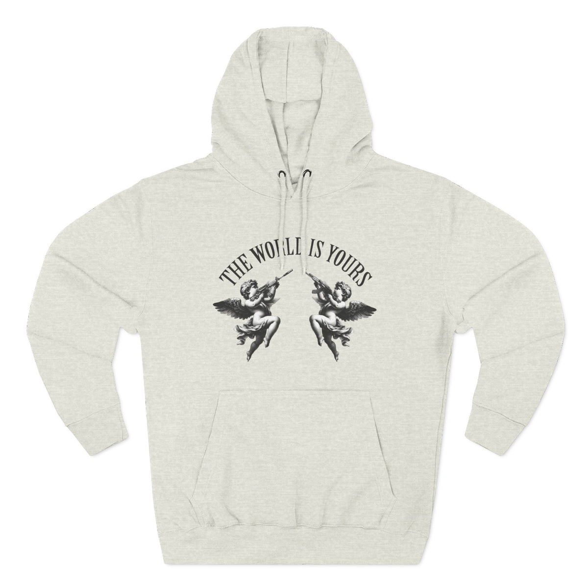 Three-Panel Hoodie — 'The World Is Yours' Angel Front & 'Fuck the Rules' Statue Back Streetwear Hoodie