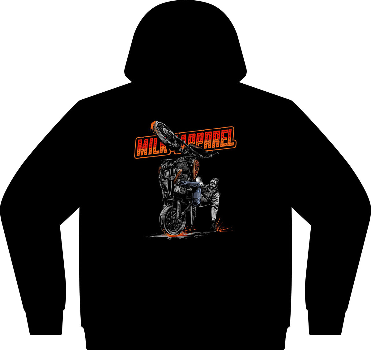 Milk Streetwear Hooded Sweatshirt – Vintage Motorcycle Graphic, “Est. 92” Chest Logo