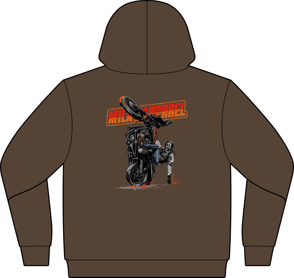 Milk Streetwear Hooded Sweatshirt – Vintage Motorcycle Graphic, “Est. 92” Chest Logo