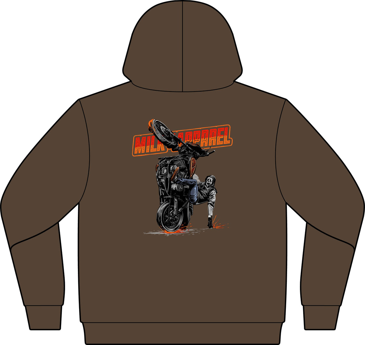 Milk Streetwear Hooded Sweatshirt – Vintage Motorcycle Graphic, “Est. 92” Chest Logo