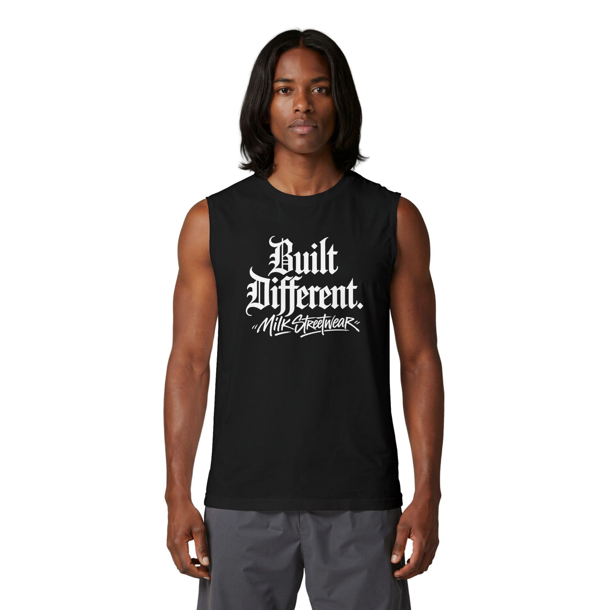 Built Different Muscle Tank — 'Milk Apparel' Graphic Tank Top