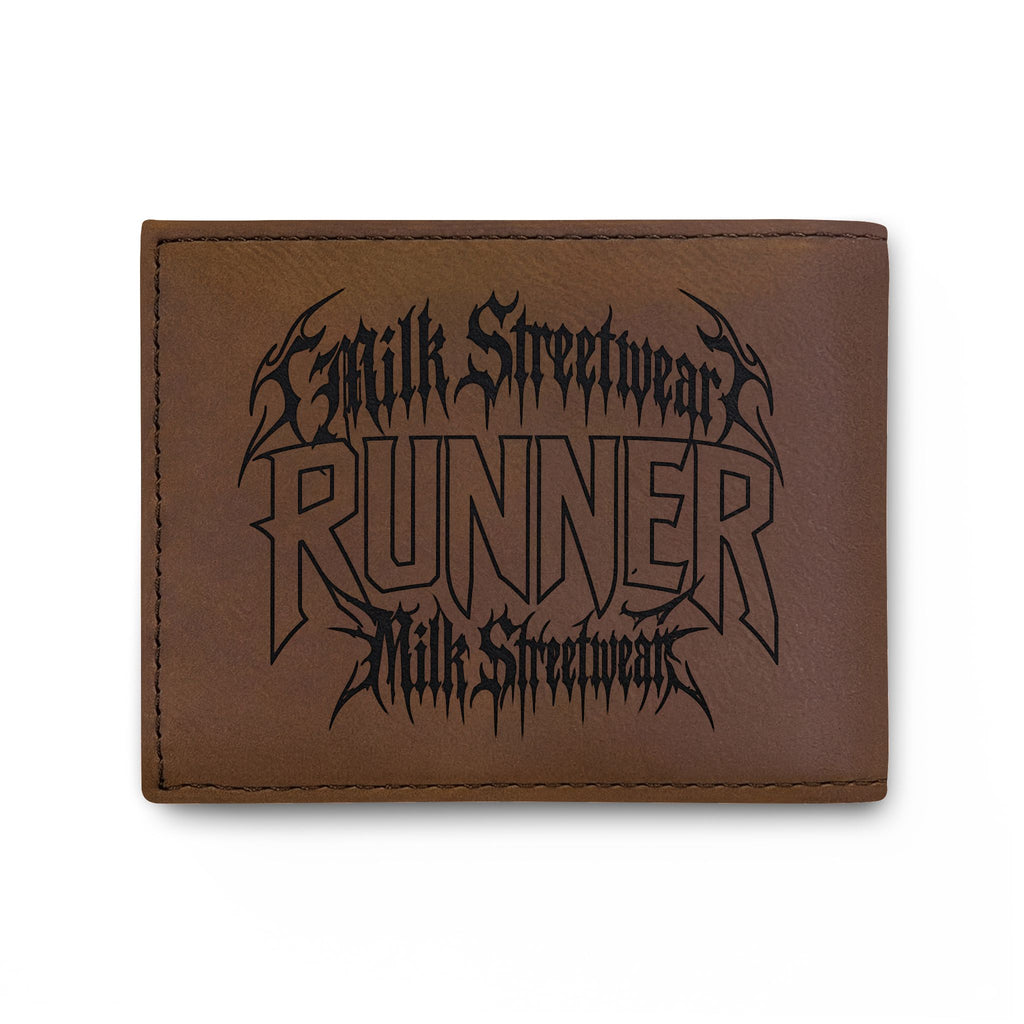 Built Different Runner Bi-Fold Wallet — Leather Card Holder with Bold Gothic Logo