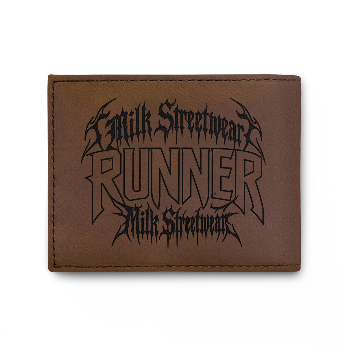 Built Different Runner Bi-Fold Wallet — Leather Card Holder with Bold Gothic Logo