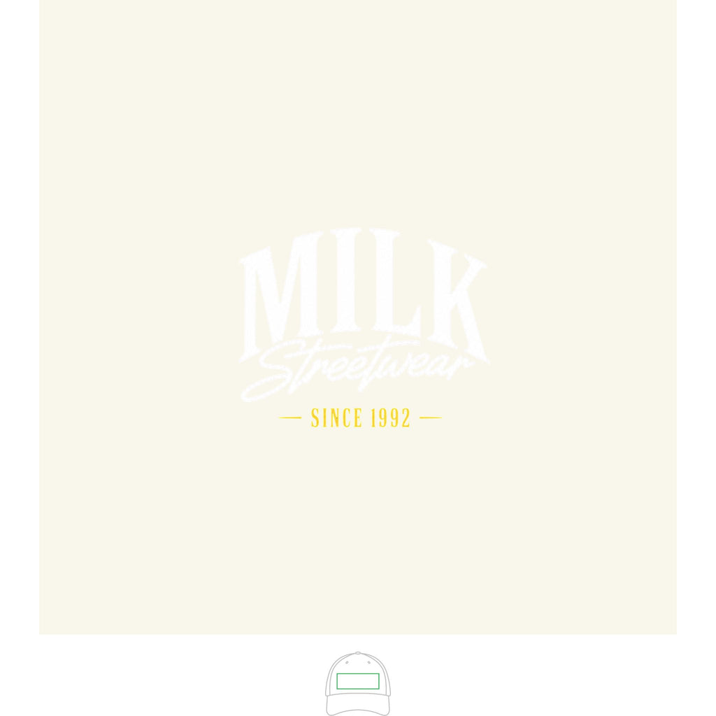 Milk Streetwear Two-Tone Baseball Cap — 'Milk' Script Logo, Since 1992