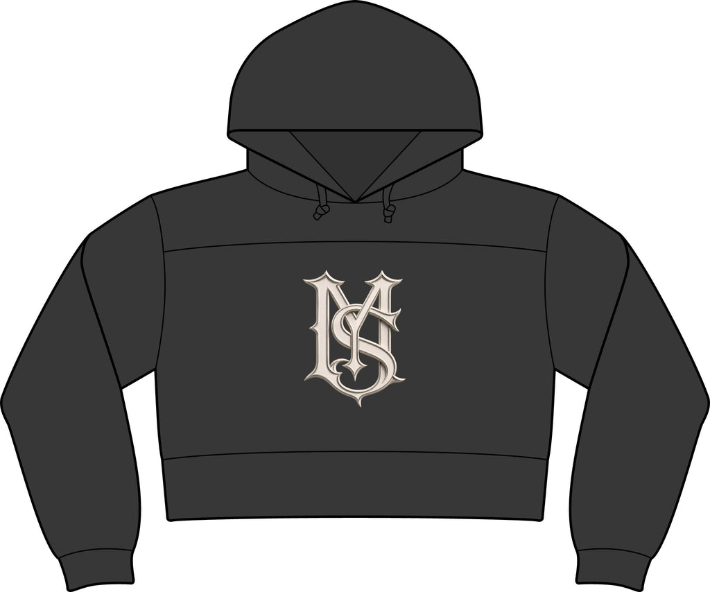 Milk Monogram Cropped Hoodie — Women's Black Fleece Hooded Sweatshirt
