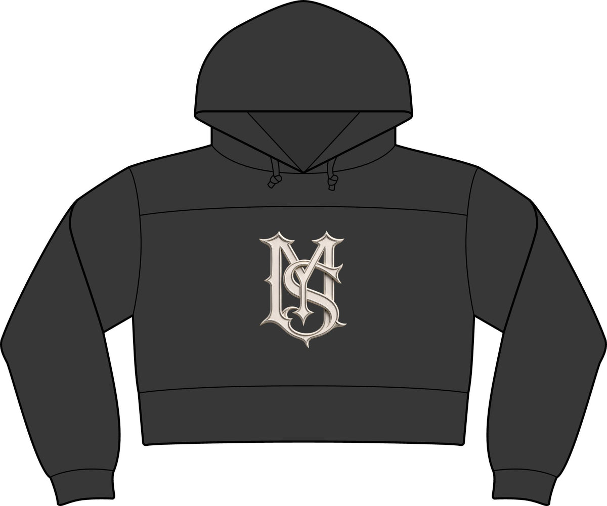 Milk Monogram Cropped Hoodie — Women's Black Fleece Hooded Sweatshirt
