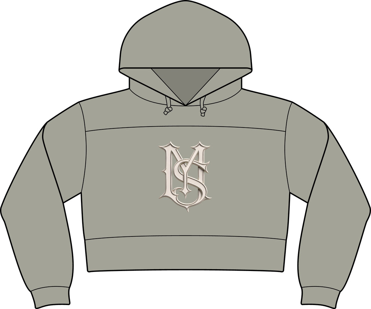Milk Monogram Cropped Hoodie — Women's Black Fleece Hooded Sweatshirt