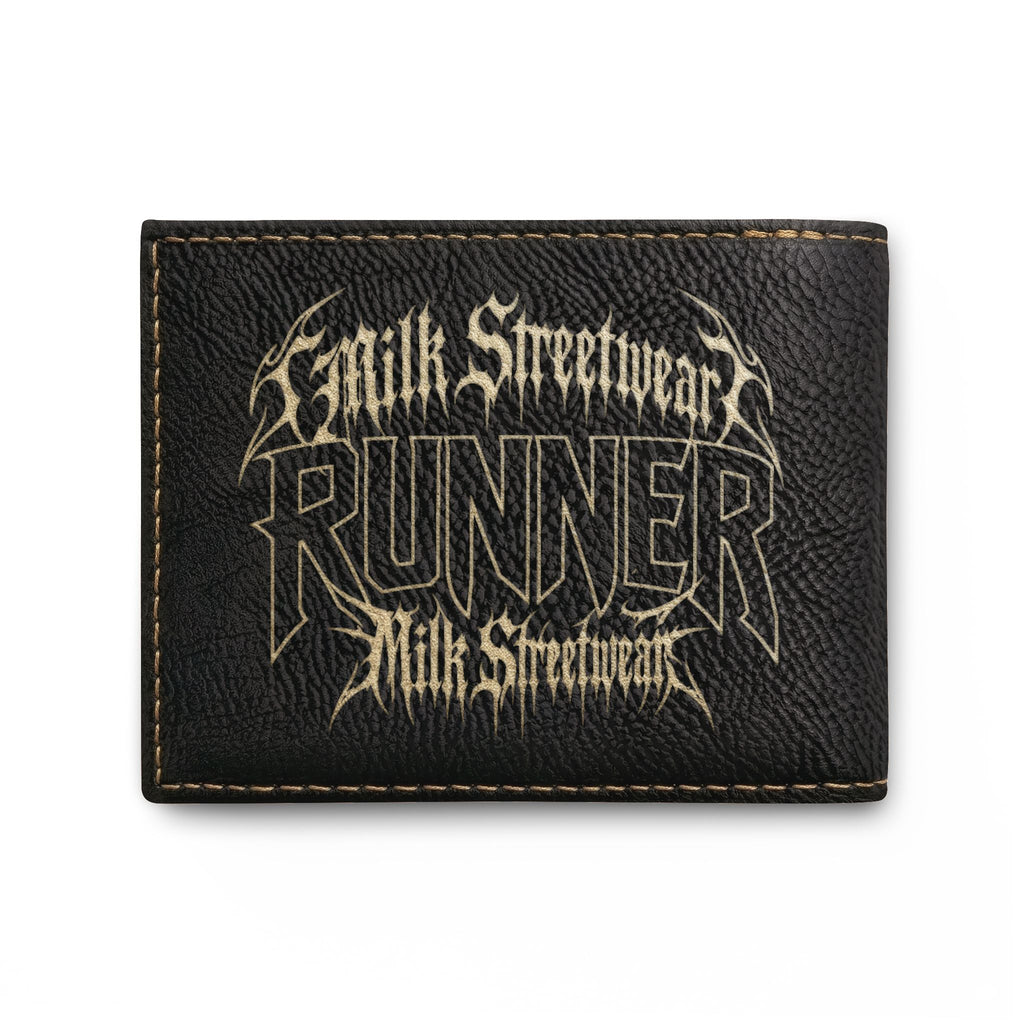 Built Different Runner Bi-Fold Wallet — Leather Card Holder with Bold Gothic Logo