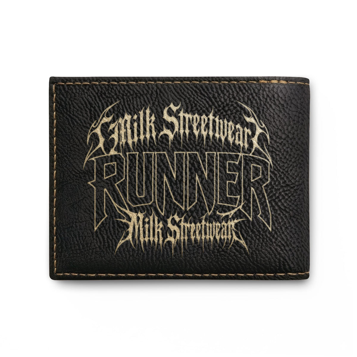 Built Different Runner Bi-Fold Wallet — Leather Card Holder with Bold Gothic Logo