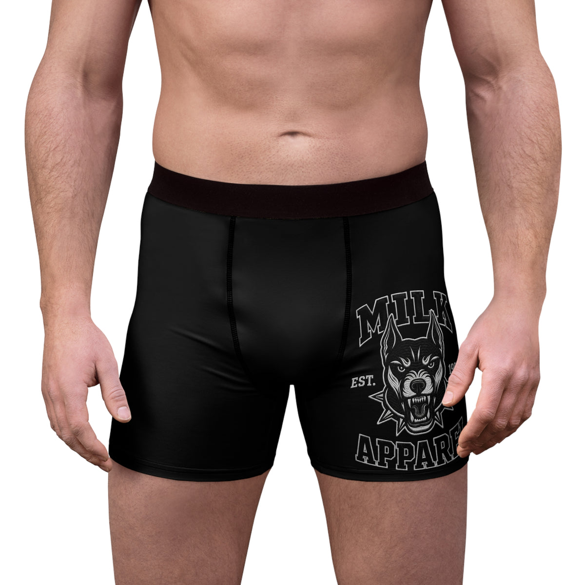 Men's Boxer Briefs — Black 'Milk Apparel' Wolf Logo Athletic Underwear