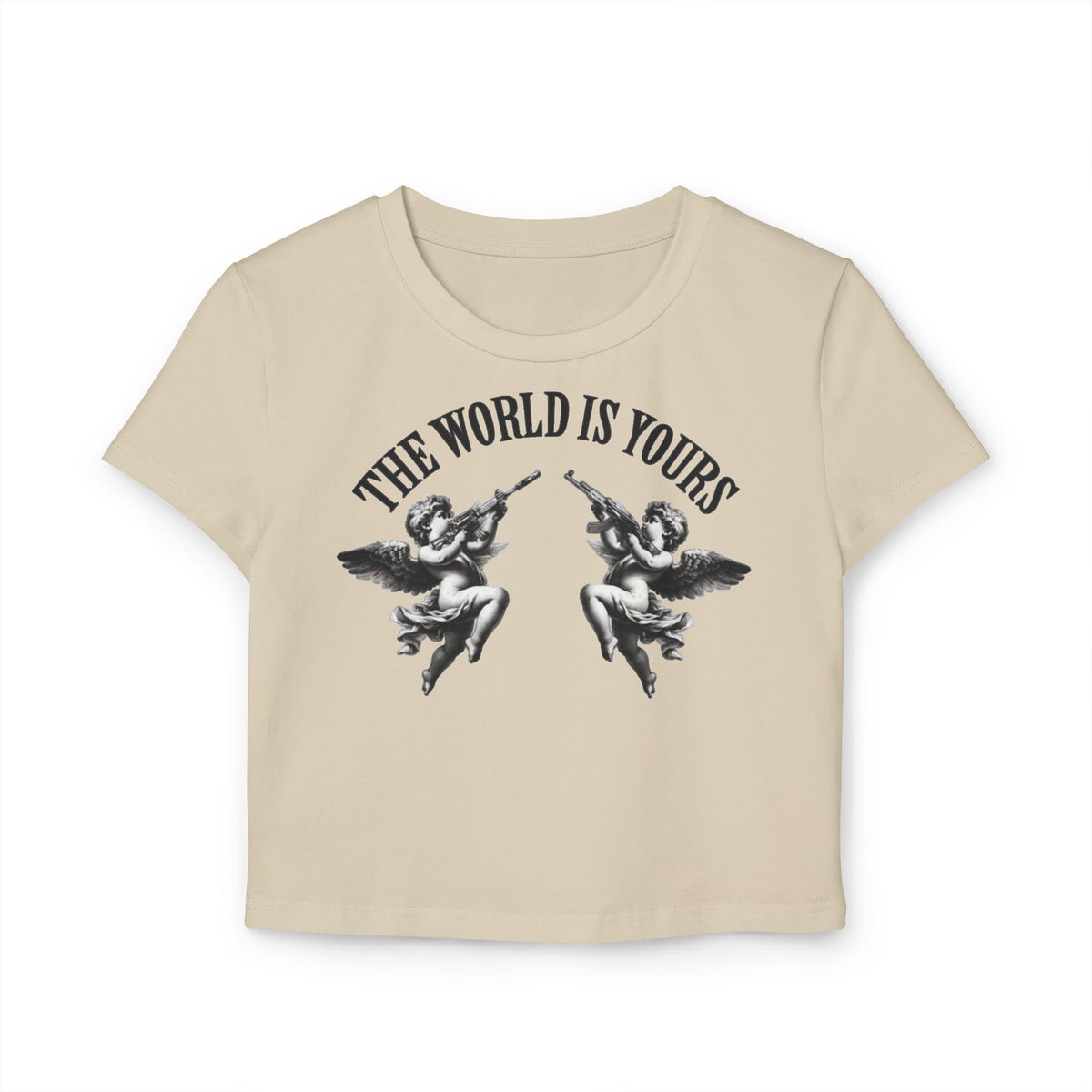 Women's motivational Milk Apparel —  'The World Is Yours' Angel Graphic Crop Top / 'Motivation Is Key' Inspirational Boxing Back Print