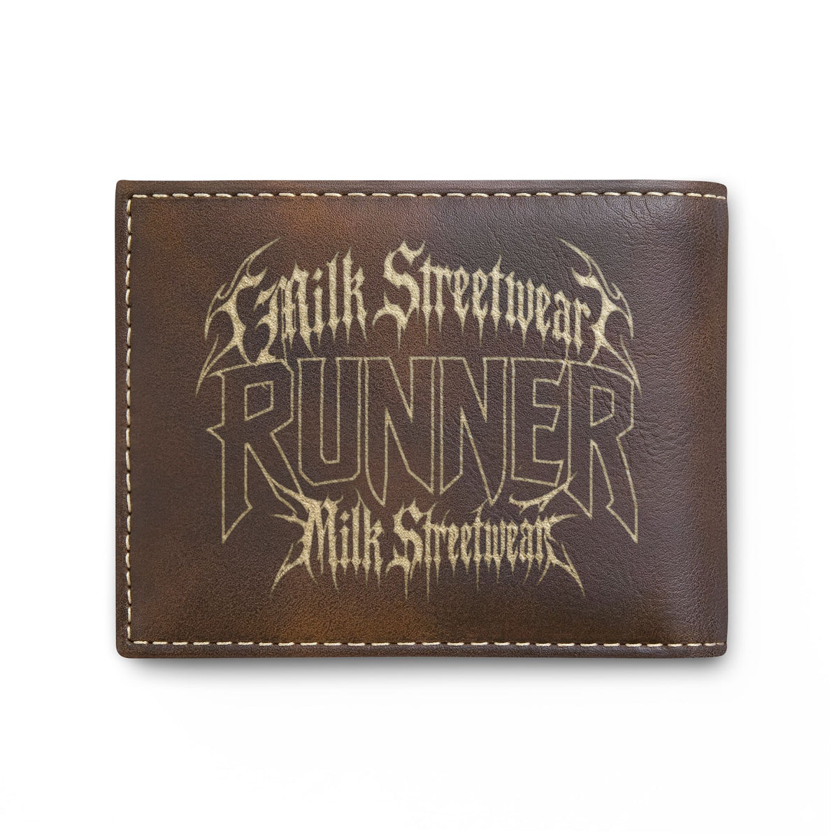 Built Different Runner Bi-Fold Wallet — Leather Card Holder with Bold Gothic Logo