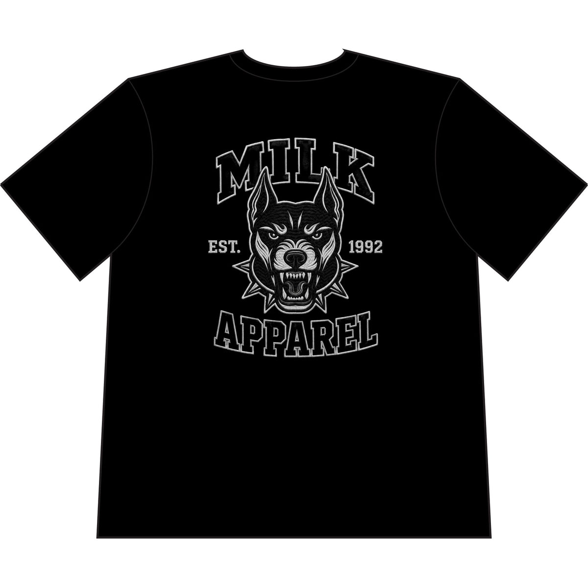 Milk Apparel Wolf Logo Cropped T‑Shirt — Vintage College Style Graphic Tee