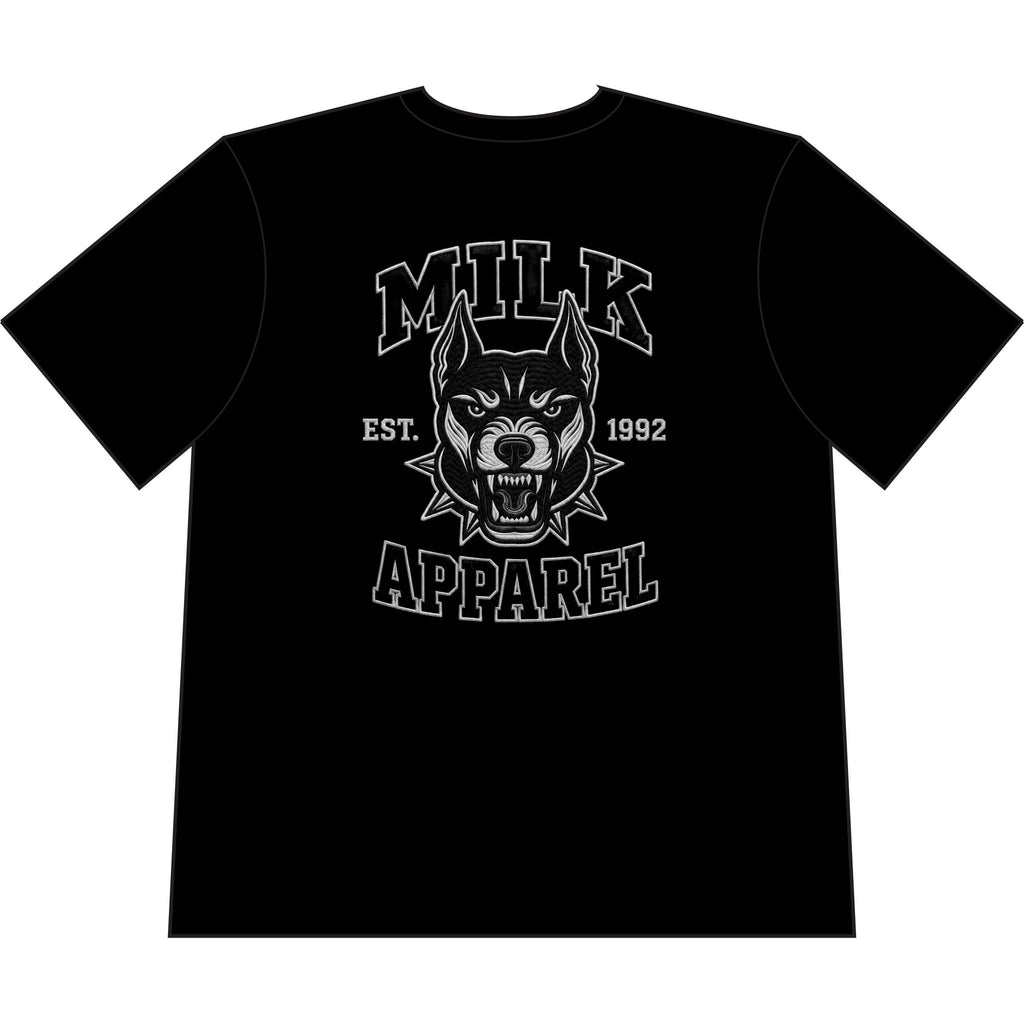 Milk Apparel Wolf Logo Cropped T‑Shirt — Vintage College Style Graphic Tee