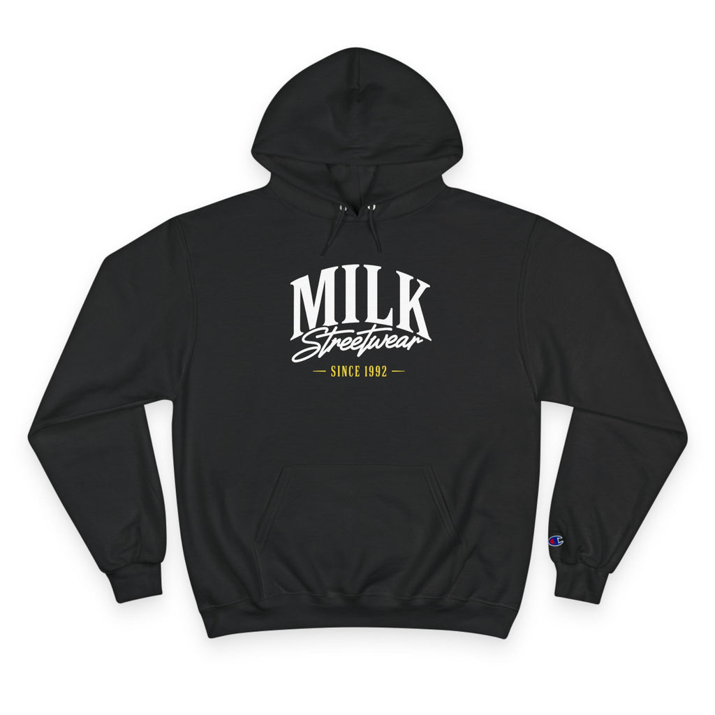 Milk Streetwear Hoodie — Retro Ice Cream Logo Champion-Style Pullover
