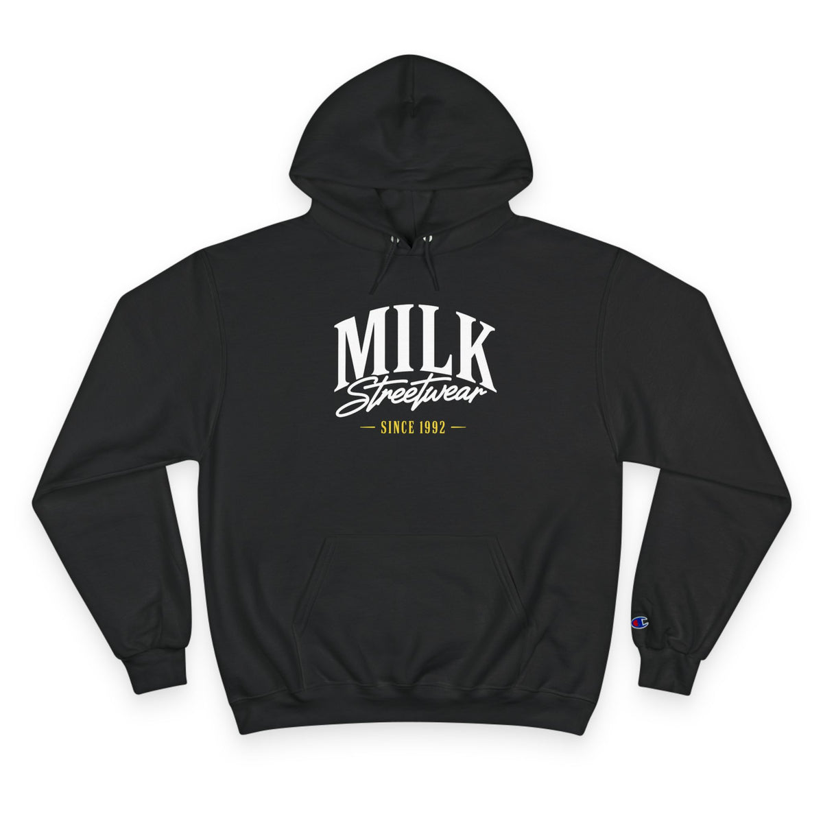 Milk Streetwear Hoodie — Retro Ice Cream Logo Champion-Style Pullover
