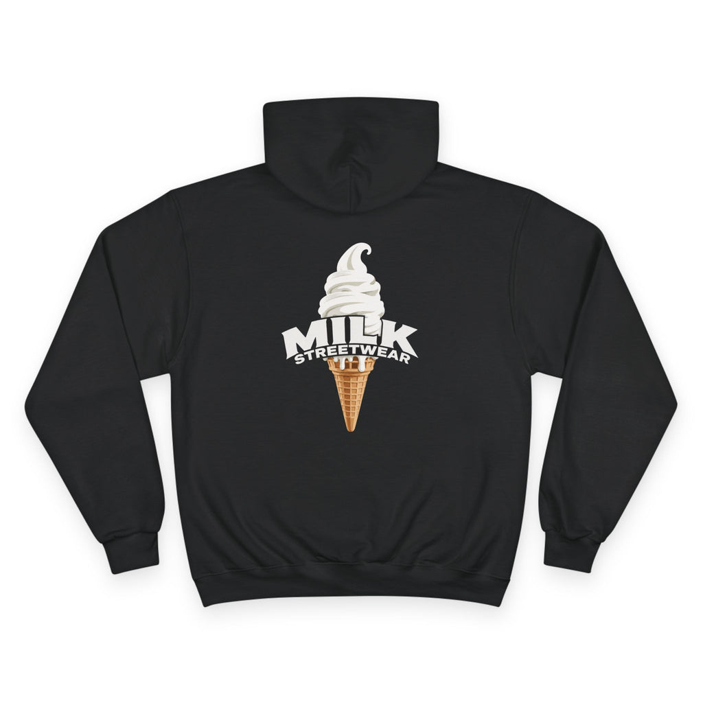 Milk Streetwear Hoodie — Retro Ice Cream Logo Champion-Style Pullover