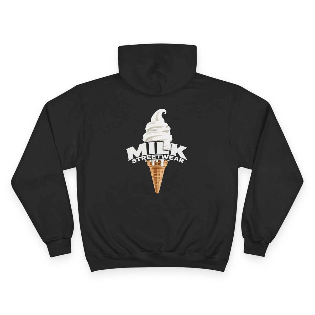 Milk Streetwear Hoodie — Retro Ice Cream Logo Champion-Style Pullover