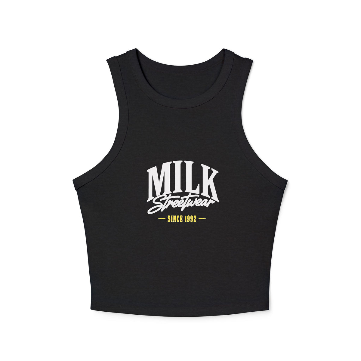Milk Streetwear Racer Tank Top – Graphic Crop Tank with “MILK” Script