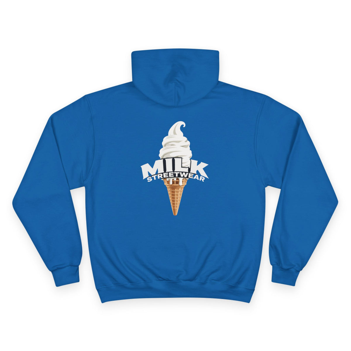 Milk Streetwear Hoodie — Retro Ice Cream Logo Champion-Style Pullover
