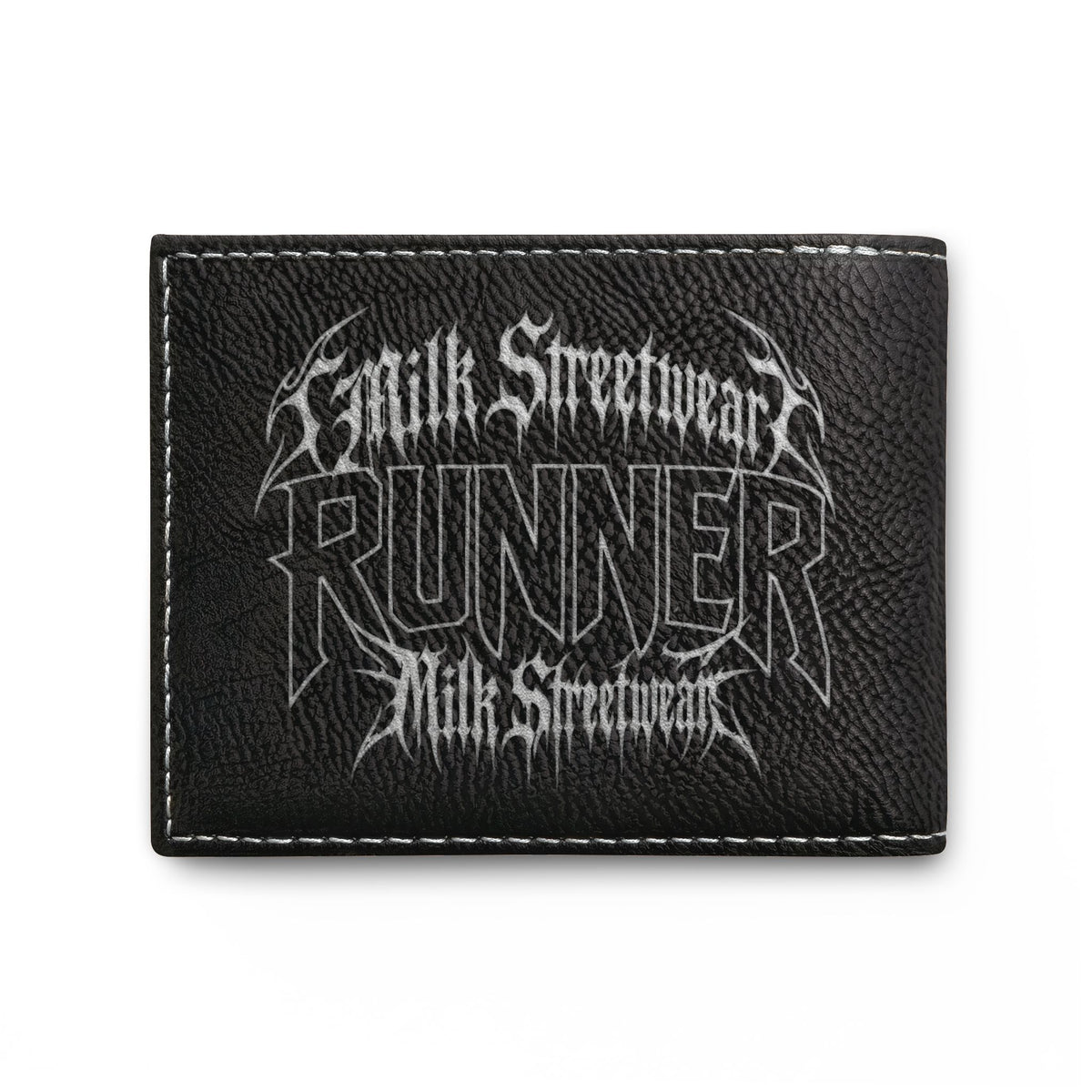 Built Different Runner Bi-Fold Wallet — Leather Card Holder with Bold Gothic Logo