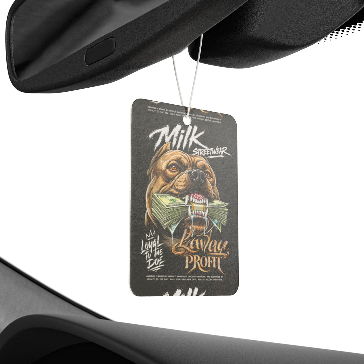 Car Air Freshener — "Milk" Pitbull with Cash Graphic | Bold Streetwear Scent Tag