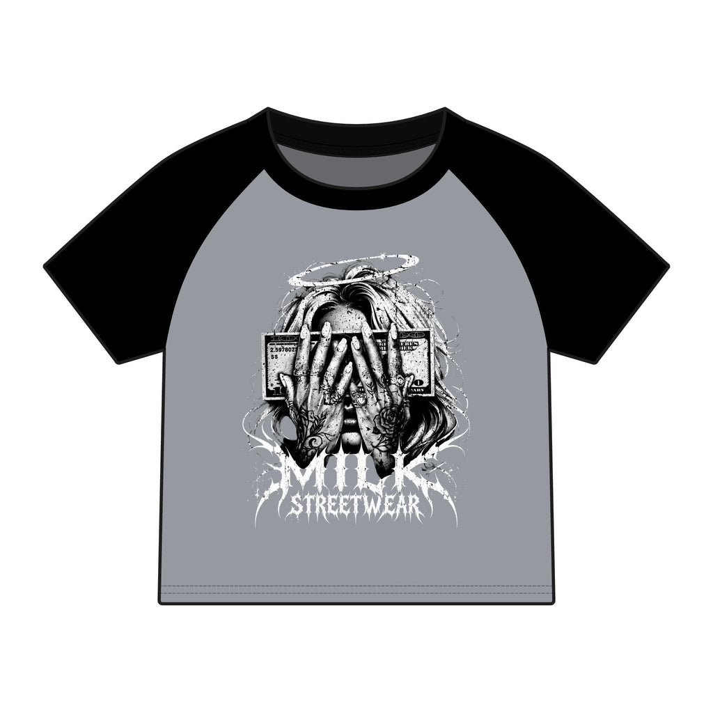 Streetwear Raglan Tee — 'Milk' Graphic Baby Tee