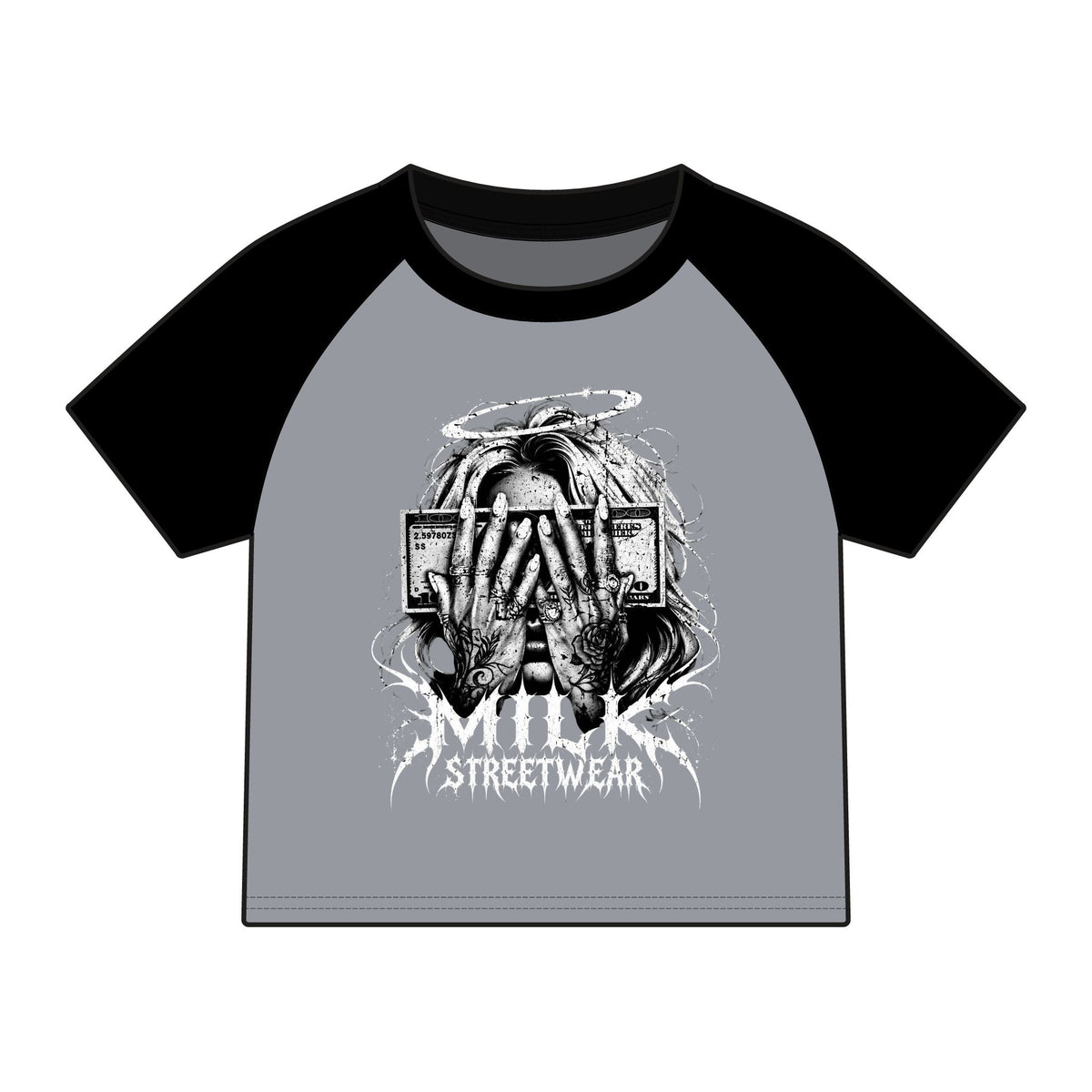 Streetwear Raglan Tee — 'Milk' Graphic Baby Tee
