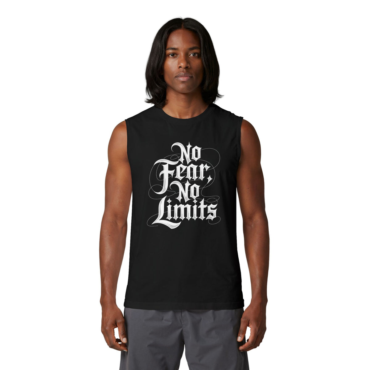 No Fear No Limits Muscle Tank — Motivational Graphic Fitness Tank