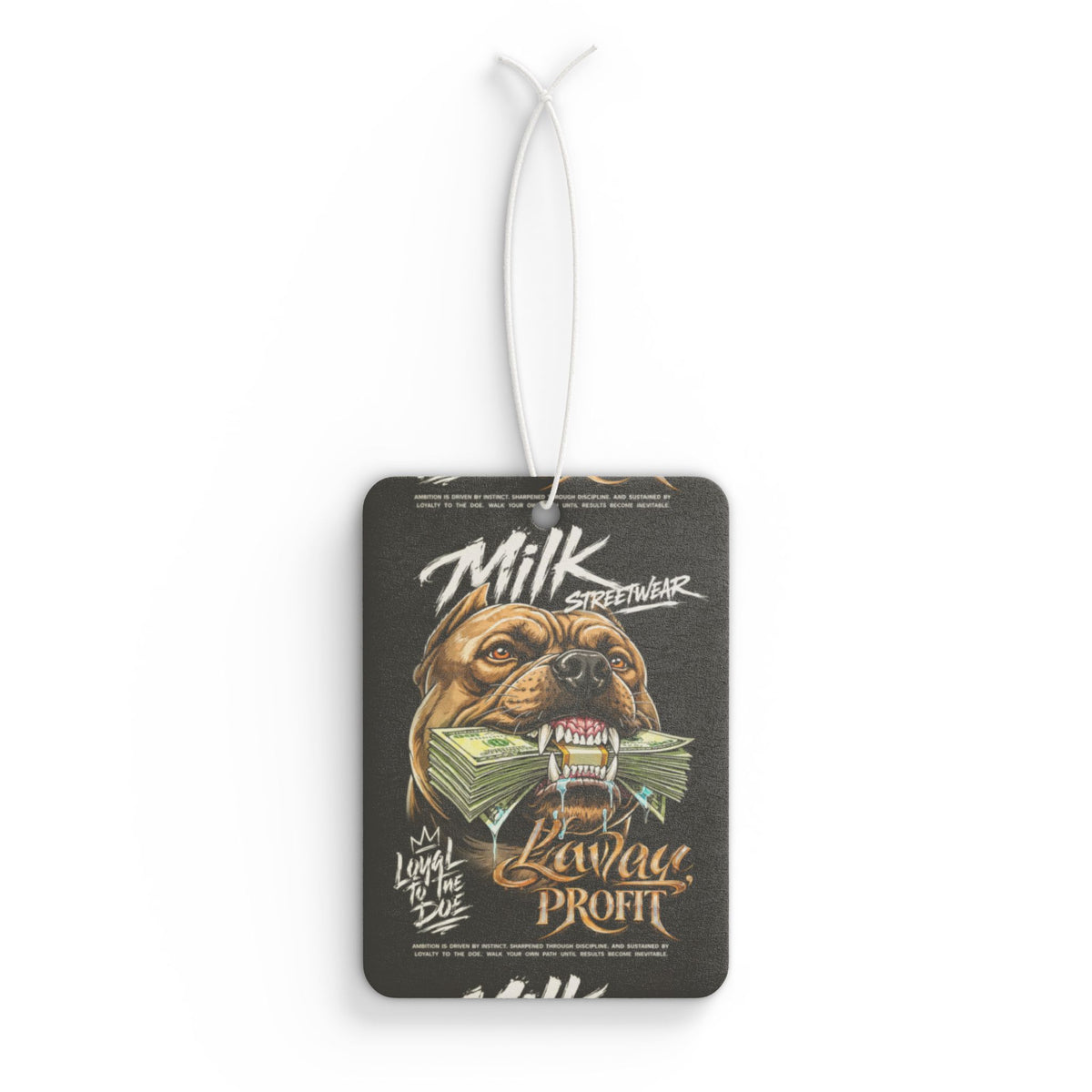 Car Air Freshener — "Milk" Pitbull with Cash Graphic | Bold Streetwear Scent Tag