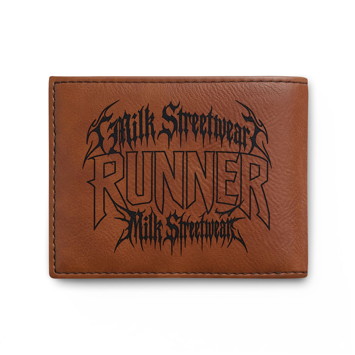 Built Different Runner Bi-Fold Wallet — Leather Card Holder with Bold Gothic Logo