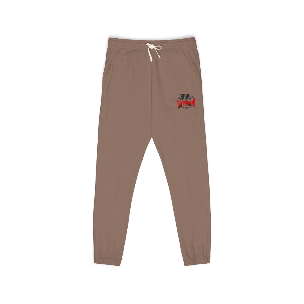 Women’s Milk Graphic Sweatpants — Small Red Gothic Logo Fleece Joggers
