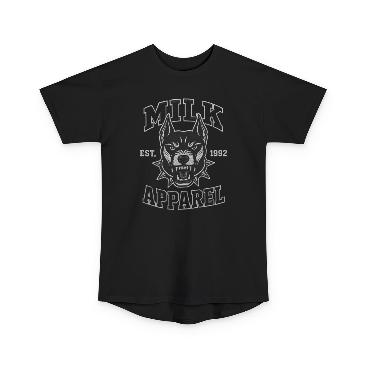 MILK Apparel Wolf Logo Longline Tee — Urban Streetwear Graphic T-Shirt