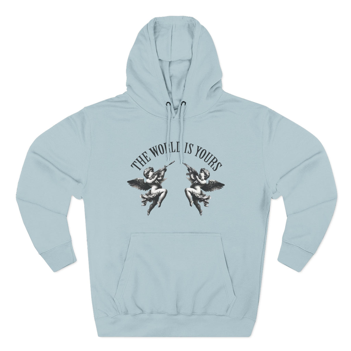 Three-Panel Hoodie — 'The World Is Yours' Angel Front & 'Fuck the Rules' Statue Back Streetwear Hoodie