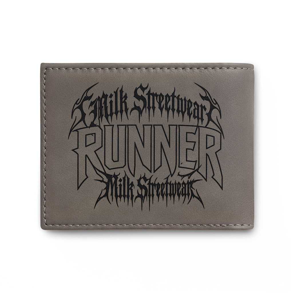 Built Different Runner Bi-Fold Wallet — Leather Card Holder with Bold Gothic Logo