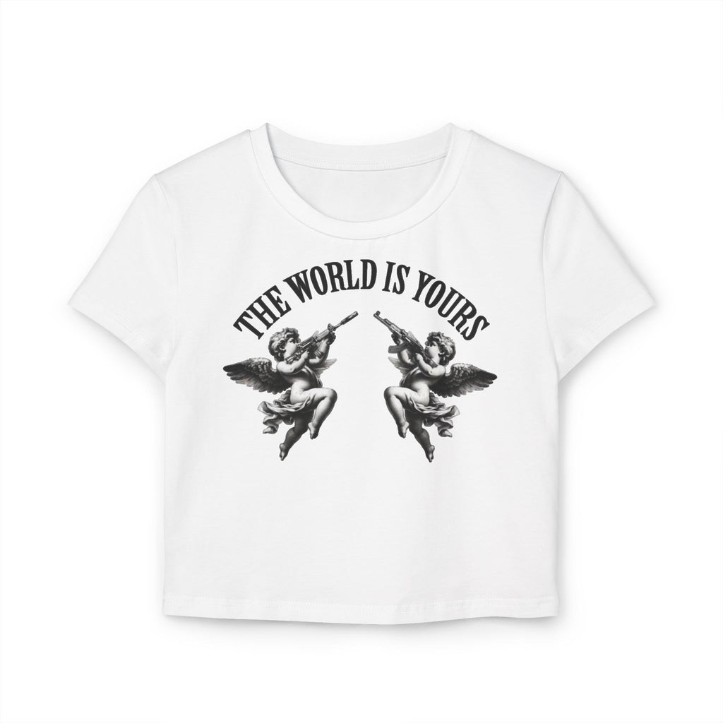 Women's motivational Milk Apparel —  'The World Is Yours' Angel Graphic Crop Top / 'Motivation Is Key' Inspirational Boxing Back Print