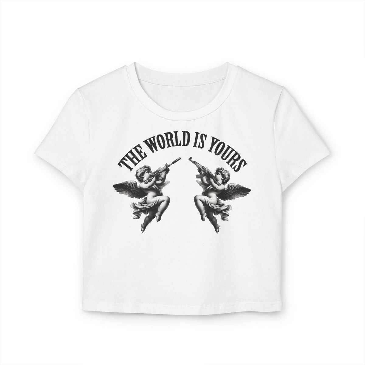 Women's motivational Milk Apparel —  'The World Is Yours' Angel Graphic Crop Top / 'Motivation Is Key' Inspirational Boxing Back Print