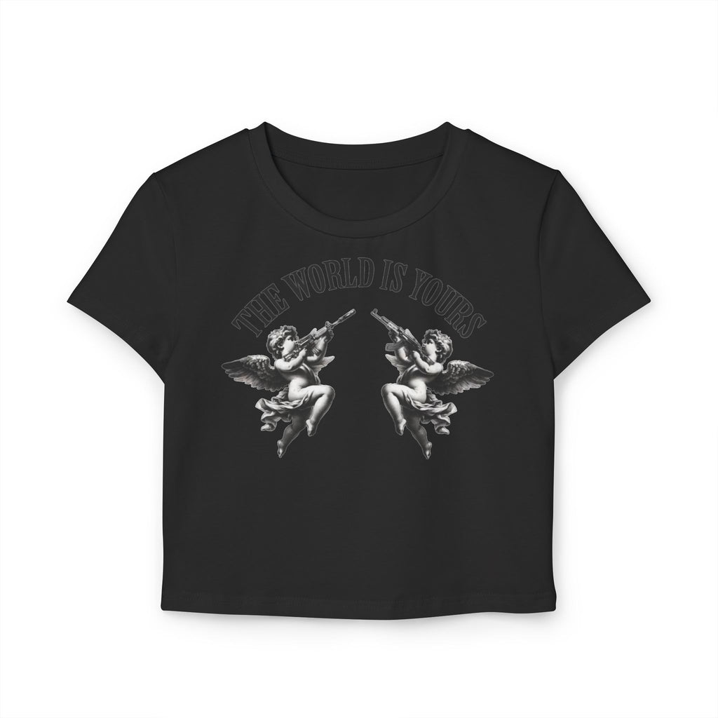 Women's motivational Milk Apparel —  'The World Is Yours' Angel Graphic Crop Top / 'Motivation Is Key' Inspirational Boxing Back Print