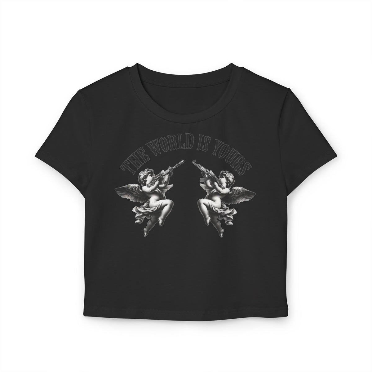 Women's motivational Milk Apparel —  'The World Is Yours' Angel Graphic Crop Top / 'Motivation Is Key' Inspirational Boxing Back Print