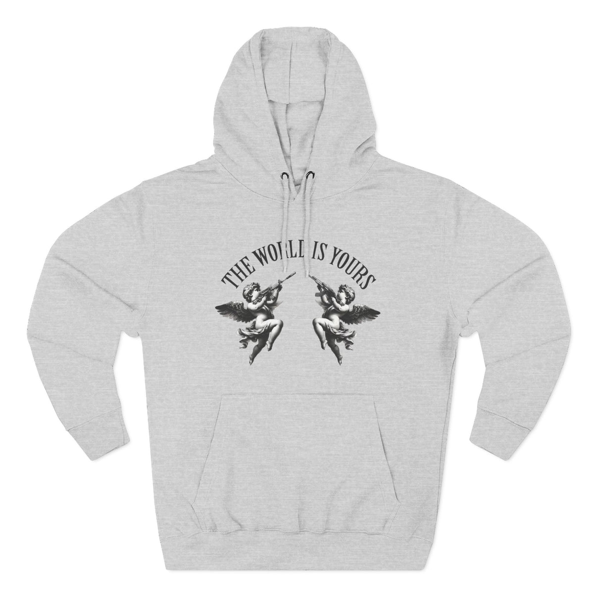 Three-Panel Hoodie — 'The World Is Yours' Angel Front & 'Fuck the Rules' Statue Back Streetwear Hoodie