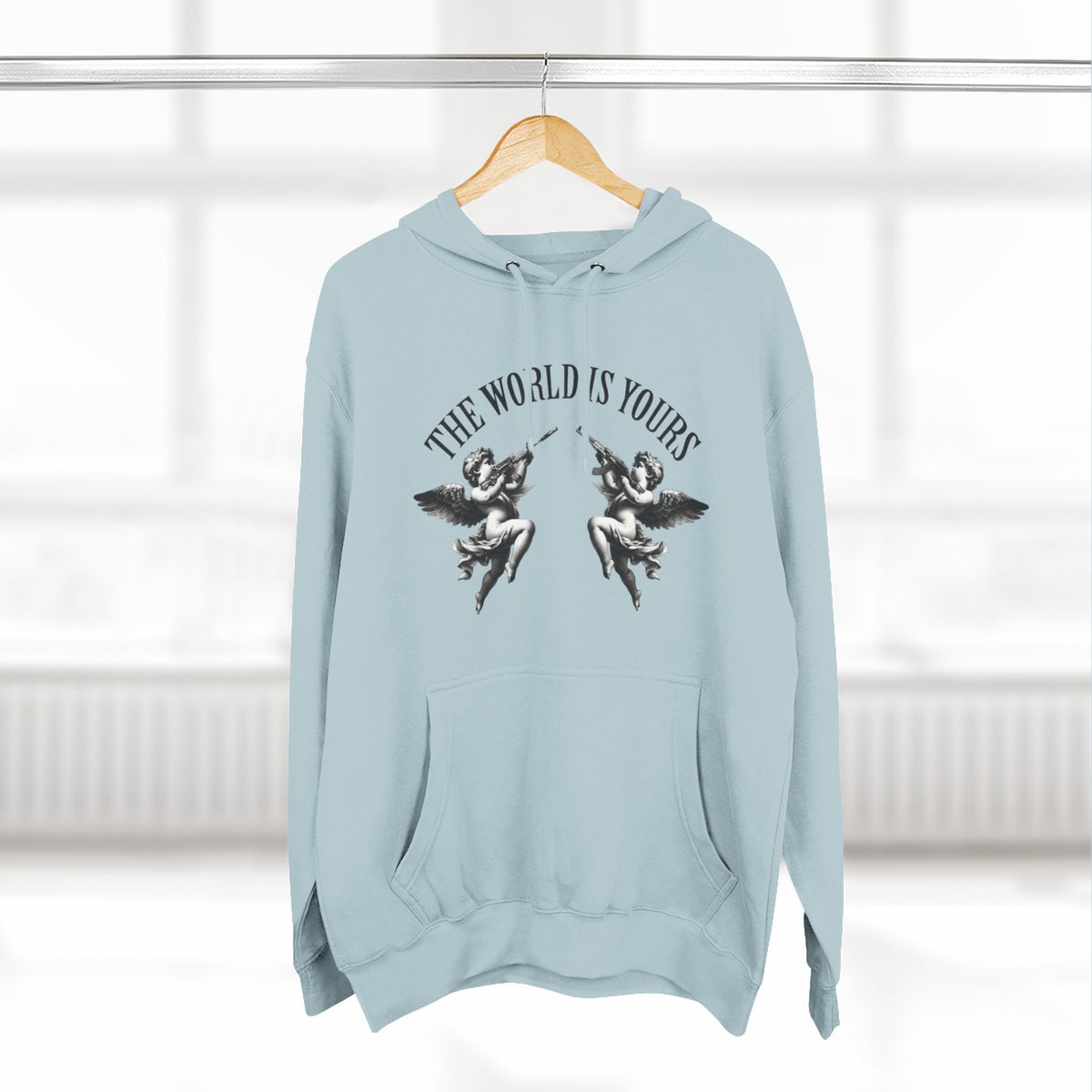 Three-Panel Hoodie — 'The World Is Yours' Angel Front & 'Fuck the Rules' Statue Back Streetwear Hoodie