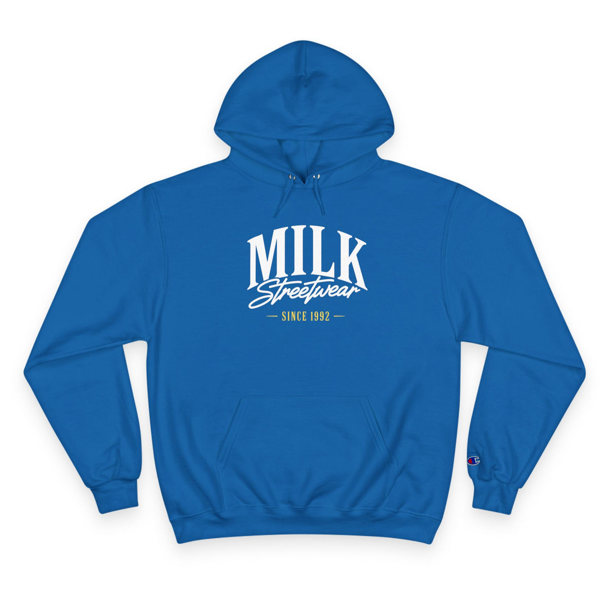 Milk Streetwear Hoodie — Retro Ice Cream Logo Champion-Style Pullover