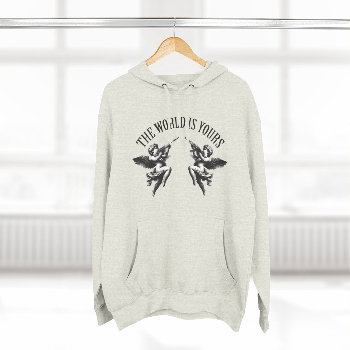 Three-Panel Hoodie — 'The World Is Yours' Angel Front & 'Fuck the Rules' Statue Back Streetwear Hoodie